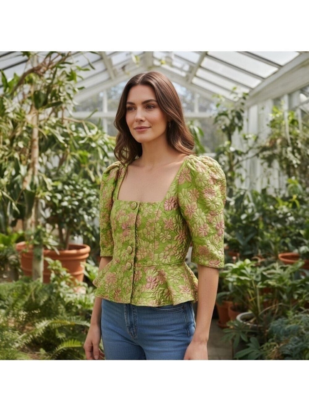 Isa Arfen Vibrant Floral Peplum Blouse Size 6 NWT